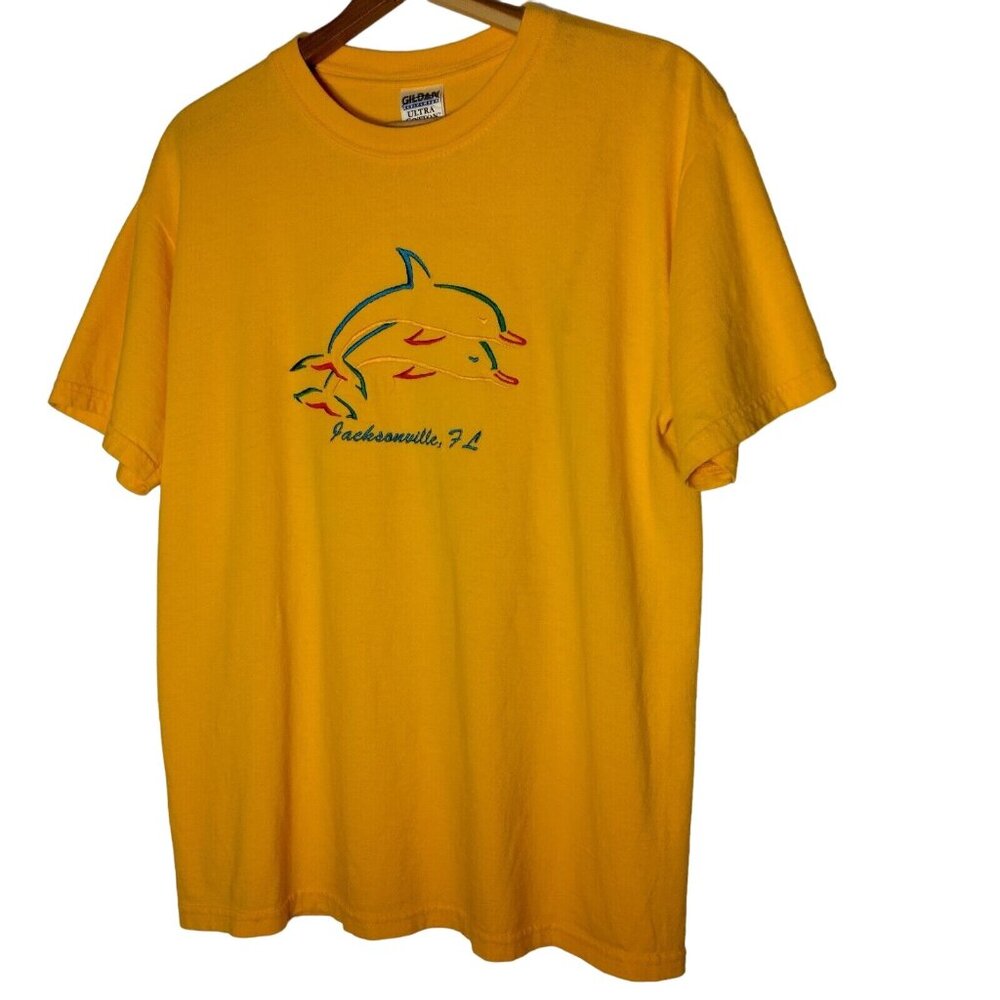 Jacksonville Florida T Shirt Medium Yellow Gold Rainbow Ocean Travel Gildan